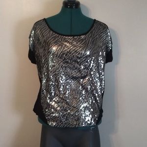 Charlotte Russe Open Back Sequined Shirt Size L.